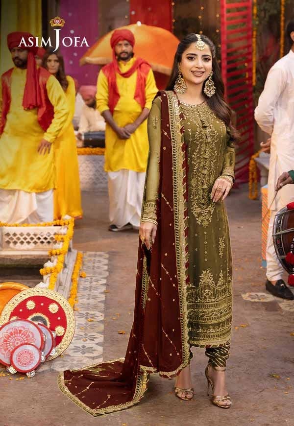 Asim Jofa Green Luxury Chiffon Embroidered 3 Piece Unstitched / Stitch Rangrez Asim Jofa Green Luxury Chiffon Embroidered 3 Piece Unstitched / Stitch Rangrez