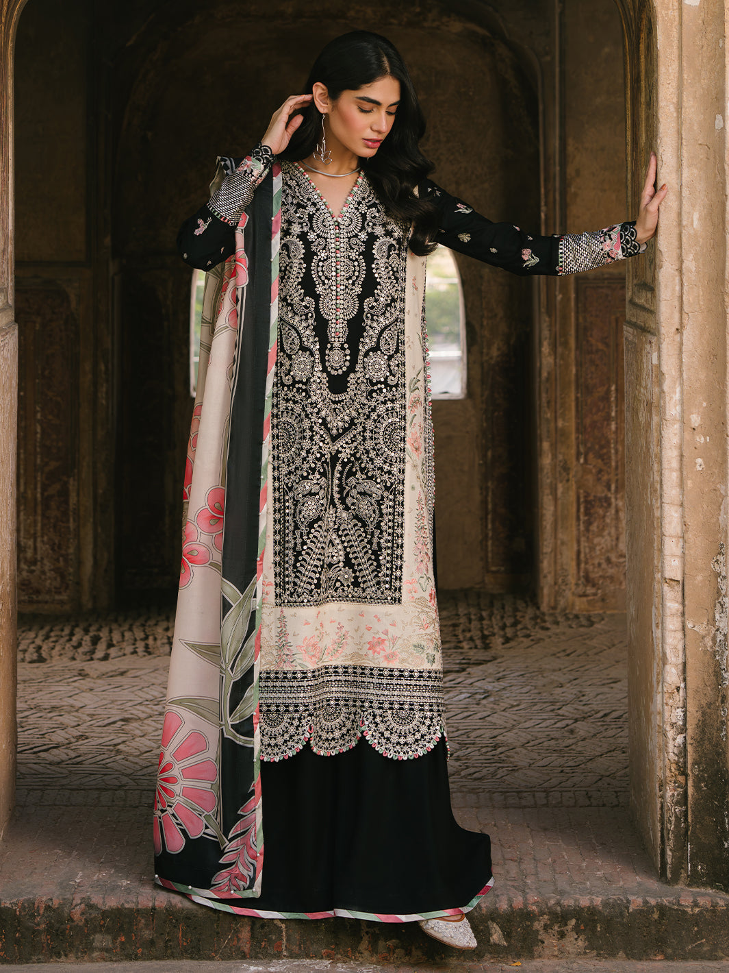Bin Ilyas Luxury Lawn Embroidered Chikan kari 3 Piece Unstitched.