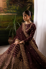 Nuriyaa Mahroon bridal Raw Silk Hand Made Collection 3 Piece Unstitched / Stitched