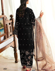 Baroque Black Luxury Velvet Dress Embroidered 3 Piece Unstitched