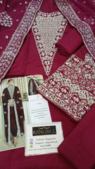 Hussain Rehar Lucent Maroon Raw Silk Luxury Handmade Formal Collection 3 piece Unstitched