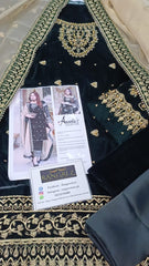 Aneela's Luxury Green Velvet Embroidered Collection 3 Piece Unstitched / Stitched