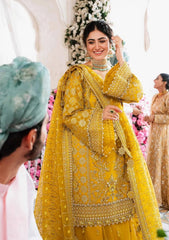 Akbar Aslam Yellow Bridal Collection Organza Gharara 3 piece Unstitched