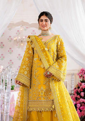 Akbar Aslam Yellow Bridal Collection Organza Gharara 3 piece Unstitched