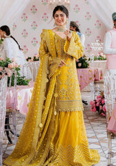 Akbar Aslam Yellow Bridal Collection Organza Gharara 3 piece Unstitched