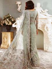 Maria B Luxury Net Gray Hand Work Embroidered Saree Unstitched / Stitched
