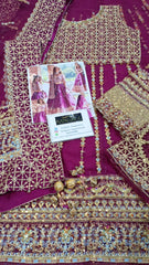 Qalamkar purple 16 kali full net Collection 3 Piece Unstitched / Stitched
