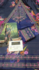 Humjoli Embroidered Dark Blue Luxury lawn 3 Piece Unstitched / Stitched