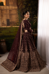 Nuriyaa Mahroon bridal Raw Silk Hand Made Collection 3 Piece Unstitched / Stitched