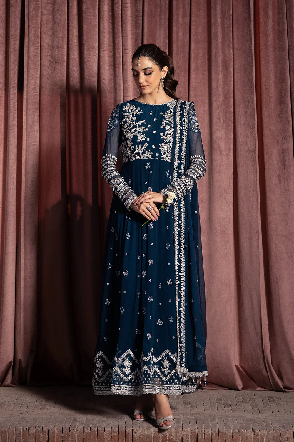 Azure Luxury Chiffon Embroidered 3 Piece Unstitched