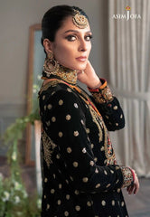 Asim Jofa Black Luxury Velvet Dress Embroidered 3 Piece Unstitched