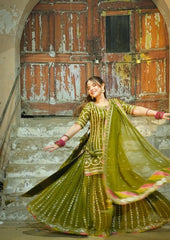 Dananeer Mehndi Garara Chiffon Collection 3 piece Unstitched