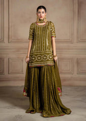 Dananeer Mehndi Garara Chiffon Collection 3 piece Unstitched