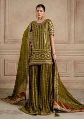 Dananeer Mehndi Garara Chiffon Collection 3 piece Unstitched