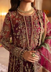 Kanwal Malik Maroon Formal Collection Net 3 piece Unstitched