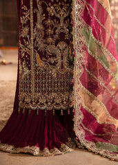 Kanwal Malik Maroon Formal Collection Net 3 piece Unstitched
