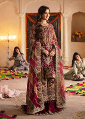 Kanwal Malik Maroon Formal Collection Net 3 piece Unstitched