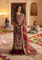 Kanwal Malik Maroon Formal Collection Net 3 piece Unstitched