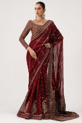 Maria B Zar-e-Mehroon Luxury Chiffon Saree 2026 3pc Unstitched/Stitched
