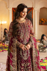 Kanwal Malik Maroon Formal Collection Net 3 piece Unstitched