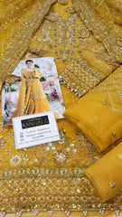 Akbar Aslam Yellow Bridal Collection Organza Gharara 3 piece Unstitched