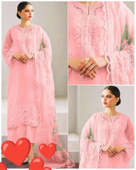 Baroque Pink Pearl Embroidered Organza Formal Collection Hand Work Embroidered 3 Piece Unstitched