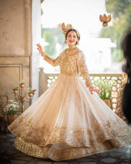 Maha Wajahat White Bridal Net Maxi 16 Kali Hania 3 Piece Unstitched / Stitched