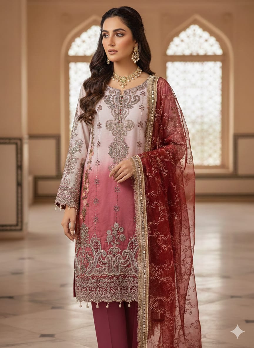 Benchmark Luxury Pret Organza Collection 3 piece Unstitched / Stitched