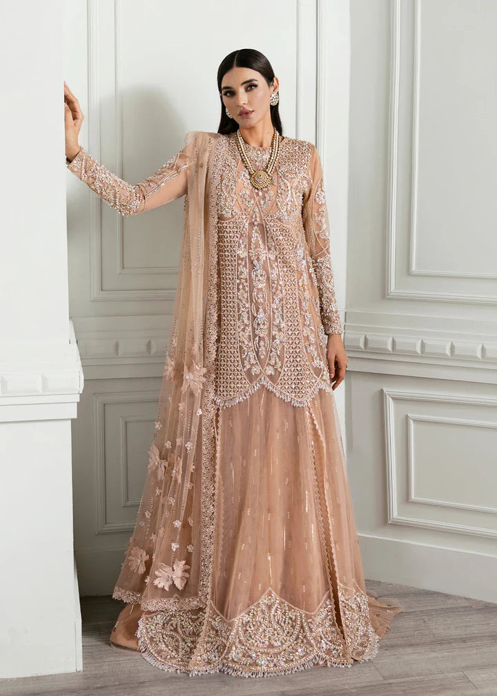 Crimson Formal Net Embroidered With Handwork 3 Piece Unstitched / Stitched