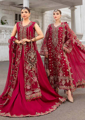 Maria B Luxury Chiffon Pinkish Red Dress Embroidered 3 Piece Unstitched