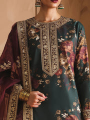 Humjoli Embroidered Dark Green Luxury lawn 3 Piece Unstitched