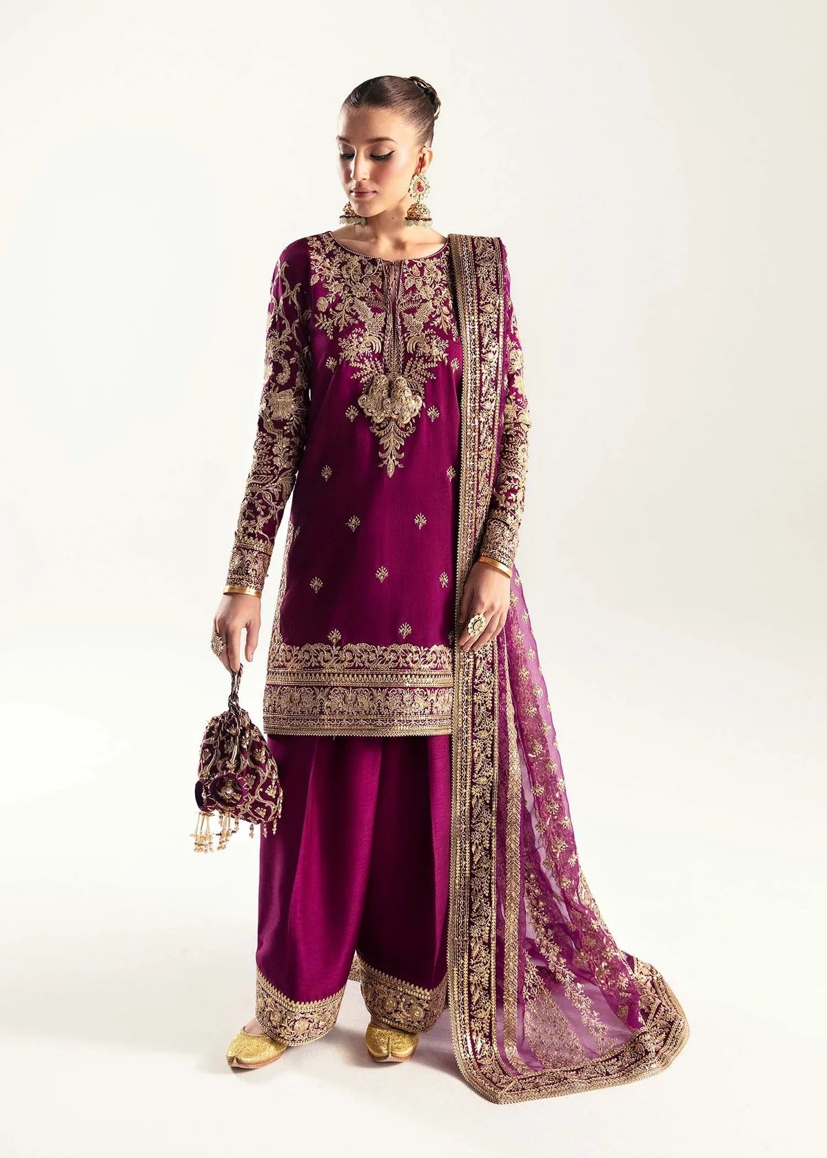Qalamkar Raw Silk Handwork Embroidered 3 Pcs Unstitch / Stitched