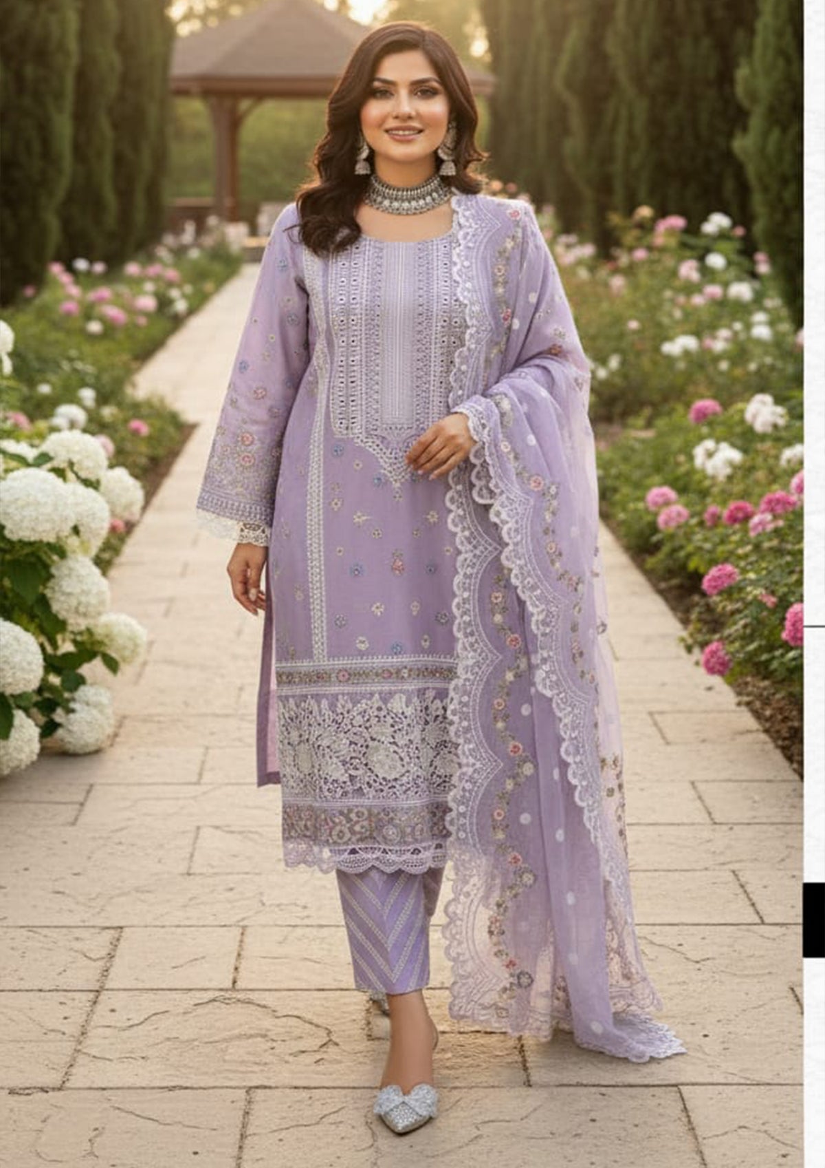 Karma Lawn Chikan kari Embroidered 3 Piece Unstitched / Stitched