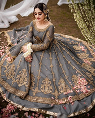 Maha Wajahat Purple Bridal Collection Net 3 Piece Unstitched / Stitched