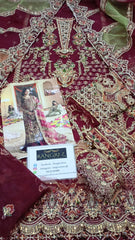 Kanwal Malik Maroon Formal Collection Net 3 piece Unstitched