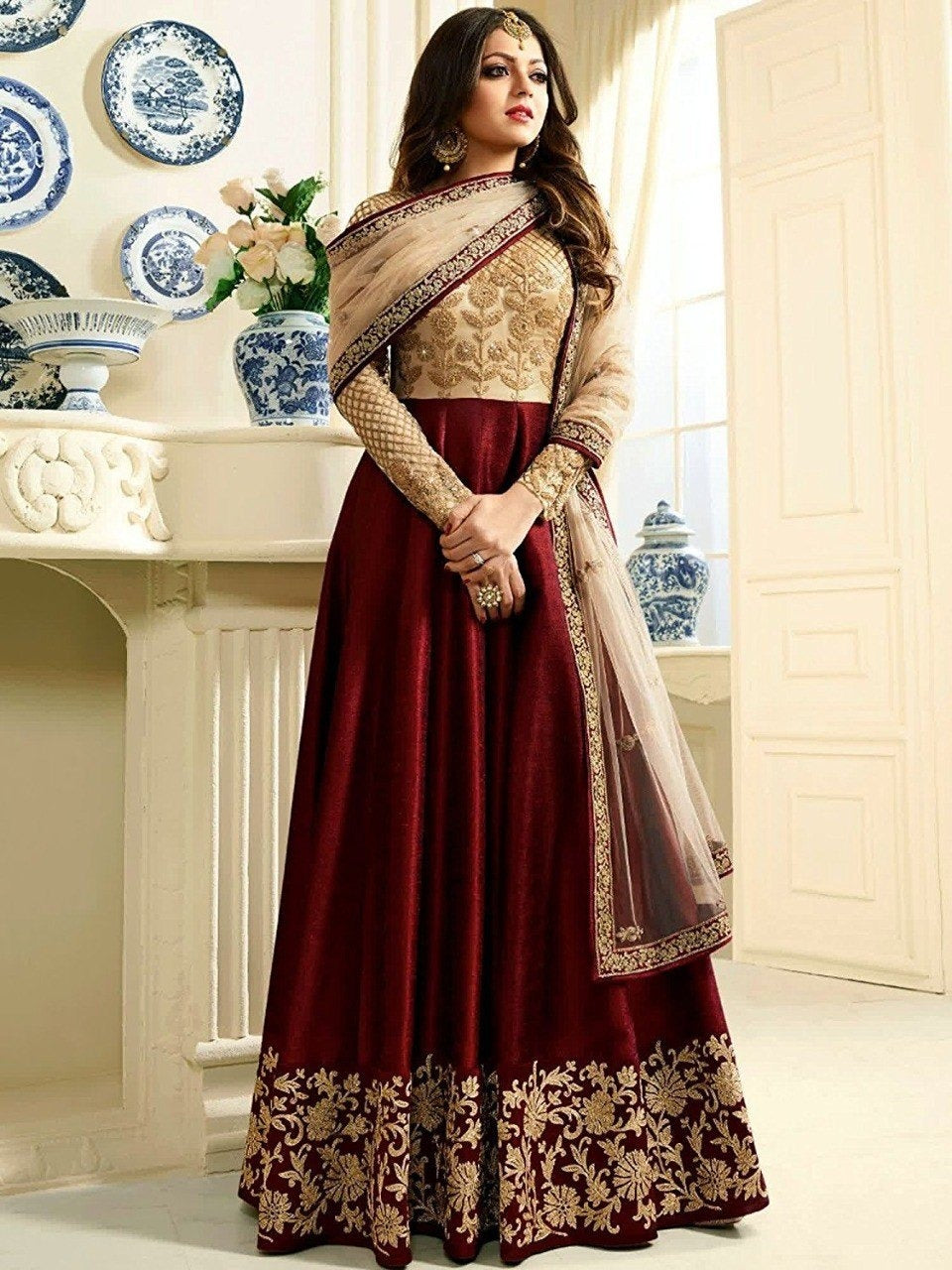 Indian Luxury Chiffon Maxi Embroidered 3 Piece Unstitched