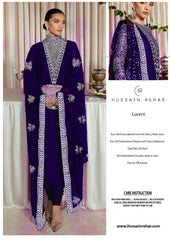 Hussain Rehar Lucent Blue Raw Silk Luxury Handmade Formal Collection 3 piece Unstitched