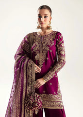 Qalamkar Raw Silk Handwork Embroidered 3 Pcs Unstitch / Stitched