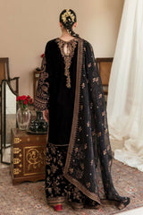 Baroque Black Luxury Velvet Dress Embroidered 3 Piece Unstitched