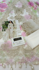 Maria B White Embroidered Chiffon Luxury 3 Piece Unstitched
