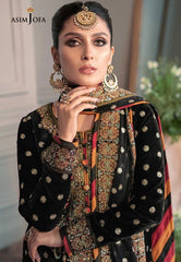 Asim Jofa Black Luxury Velvet Dress Embroidered 3 Piece Unstitched