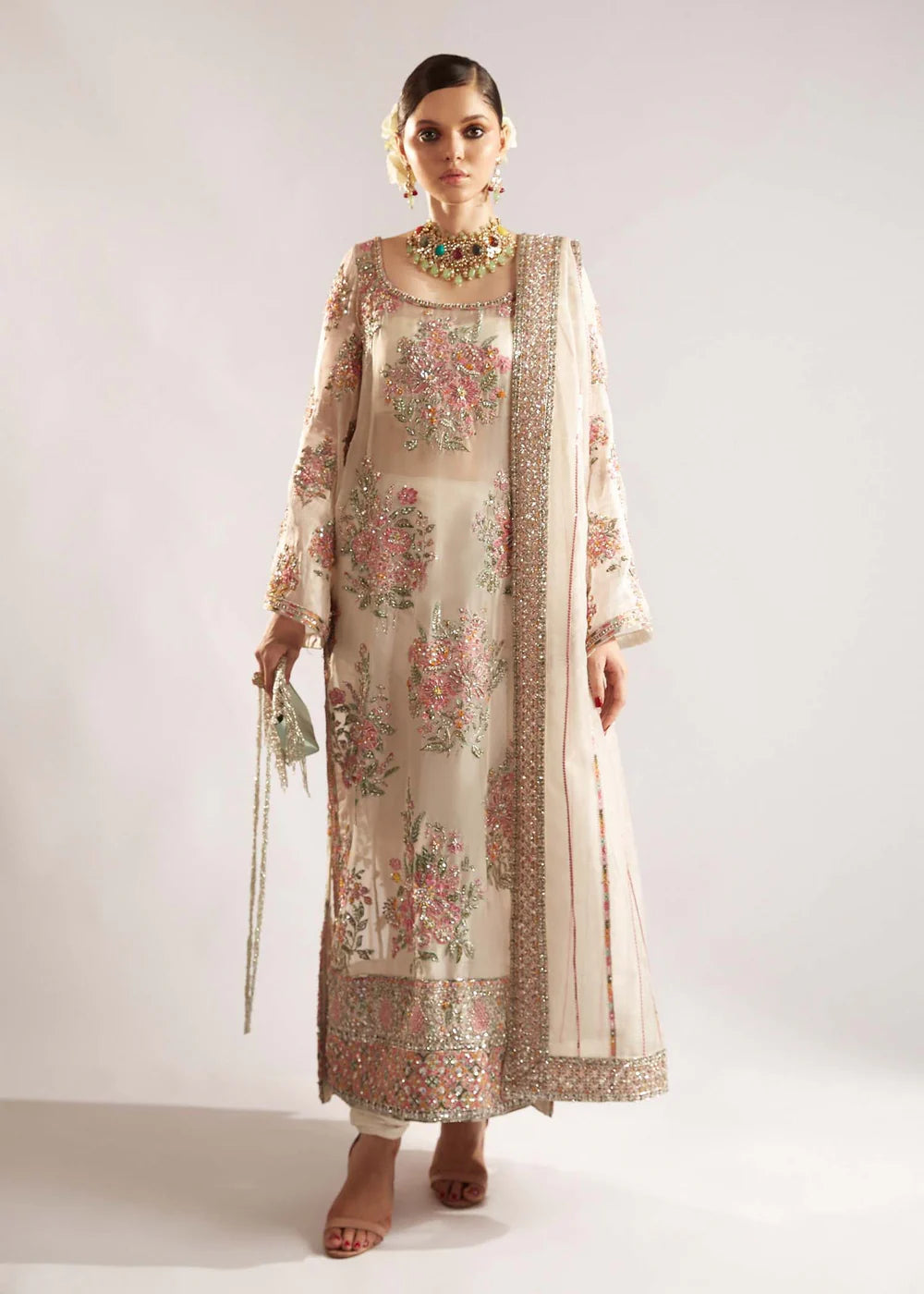 Hussain Rehar Wedding Collection Hand Work organza 3 Pices Unstitched / Stitched