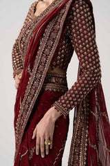 Maria B Zar-e-Mehroon Luxury Chiffon Saree 2026 3pc Unstitched/Stitched
