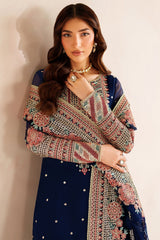 Farasha Blue Luxe Embroidered Chiffon 3 Piece Unstitched