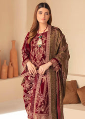 Ramsha Minhail Maroon Luxury Velvet Dress Embroidered 3 Piece Unstitched