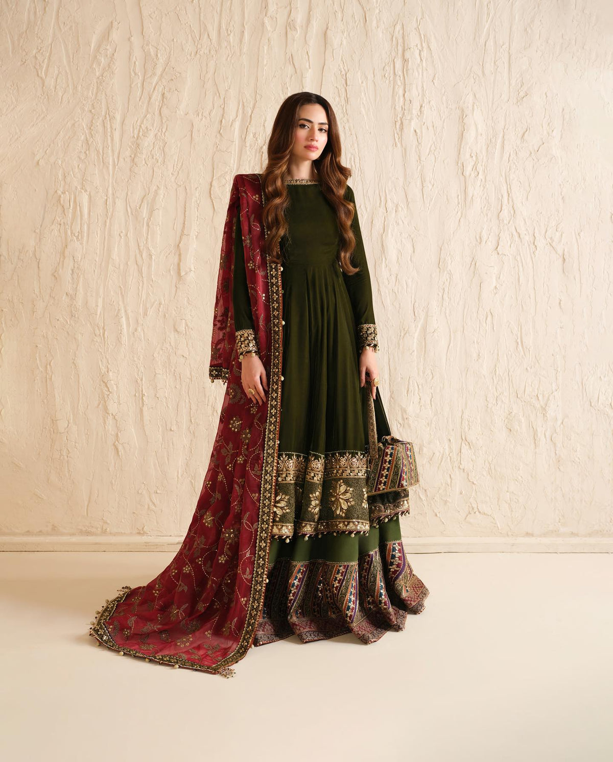 Jazmin Luxury Velvet Dress Embroidered 3 Piece Unstitched - Makhmal Royal Velvet Collection
