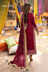 Asim Jofa Maroon Luxury Chiffon Collection Embroidered 3 Piece Unstitched Dress