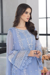 Azure Sky Blue Thread Work Luxury Embroidery Dress 3 Piece Unstitched