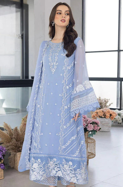 Azure Sky Blue Thread Work Luxury Embroidery Dress 3 Piece Unstitched –  Rangrez