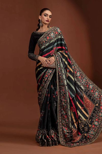 Maria B Hand Work Embroidery Luxury Silk Saree Unstitched
